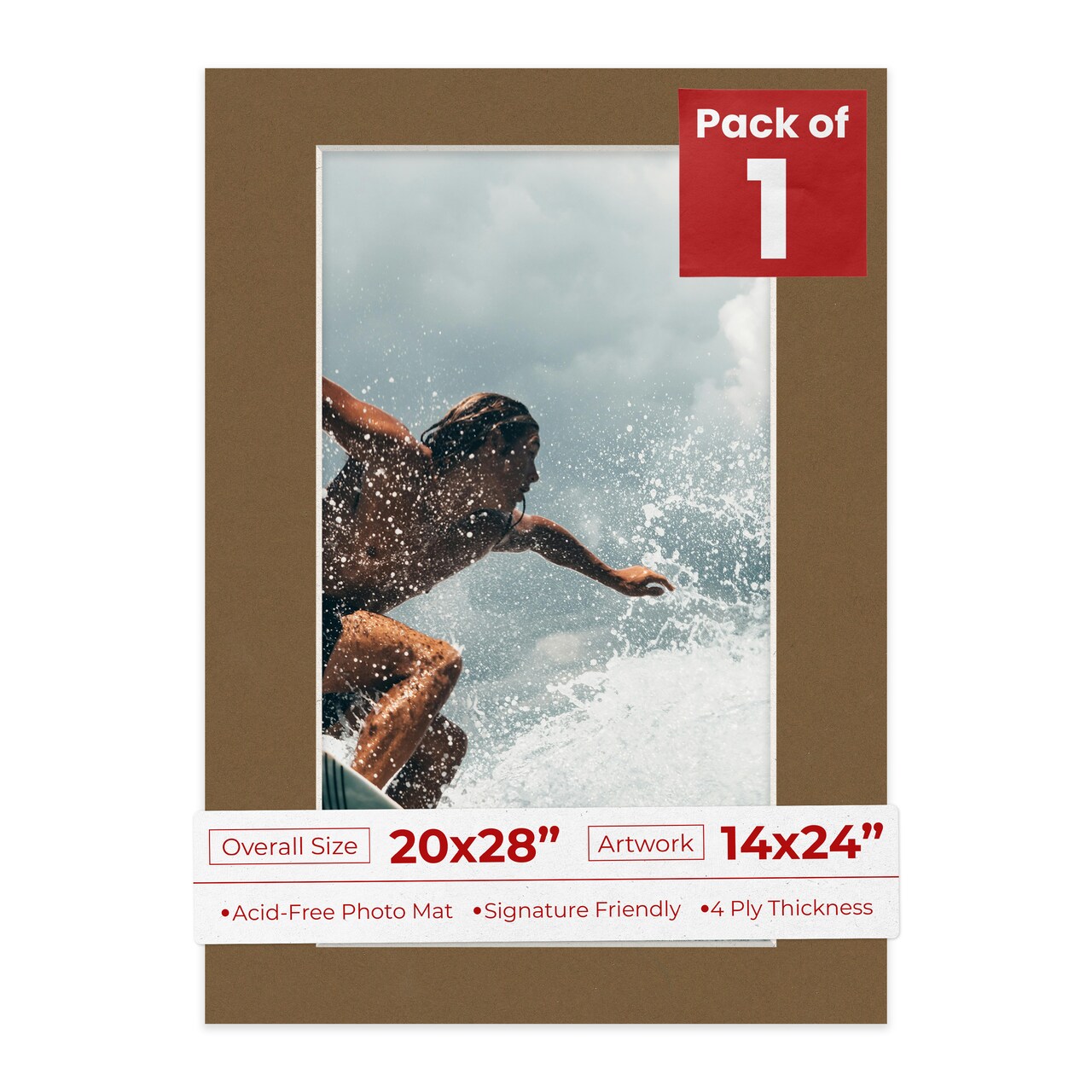 Aged Oak Brown Mat Board for 20x28 Frames - Fits 14x24 Photos